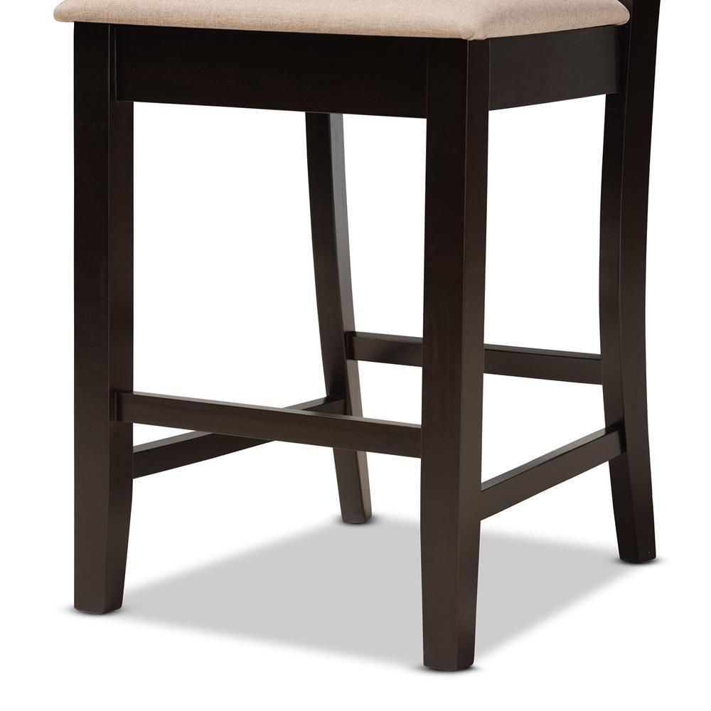 Fenton Modern and Contemporary Transitional Sand Fabric Upholstered and Dark Brown Finished Wood 2-Piece Counter Stool Set FredCo