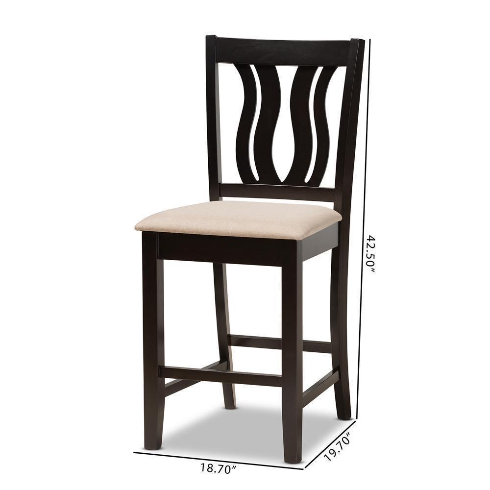 Fenton Modern and Contemporary Transitional Sand Fabric Upholstered and Dark Brown Finished Wood 2-Piece Counter Stool Set FredCo