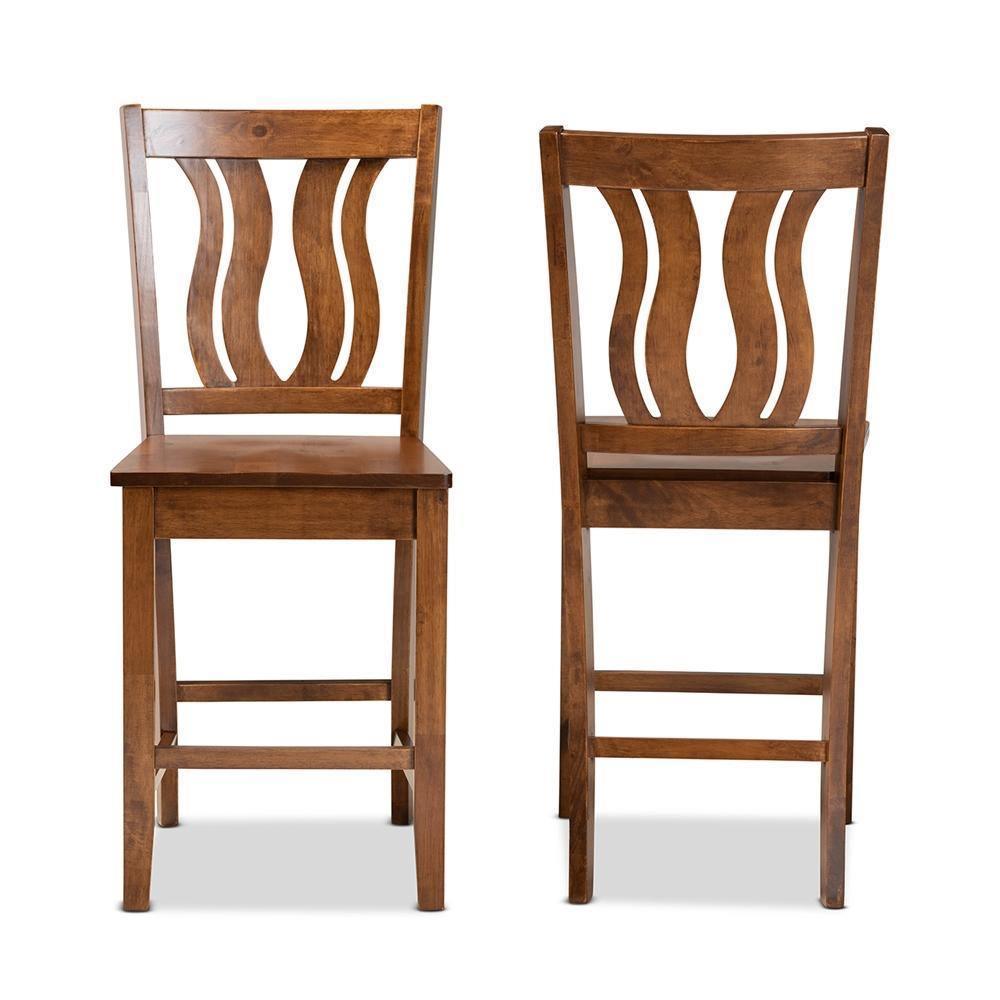 Fenton Modern and Contemporary Transitional Walnut Brown Finished Wood 2-Piece Counter Stool Set FredCo