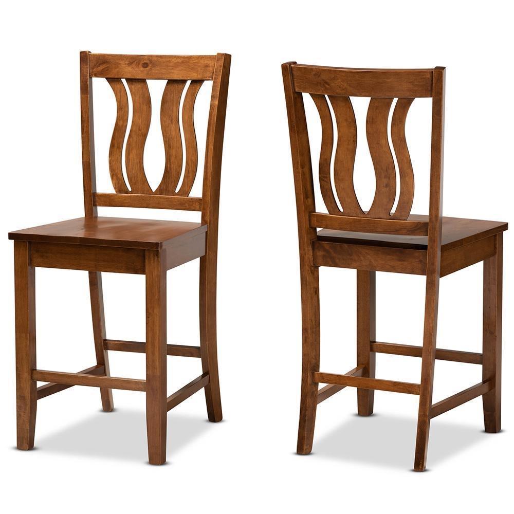 Fenton Modern and Contemporary Transitional Walnut Brown Finished Wood 2-Piece Counter Stool Set FredCo