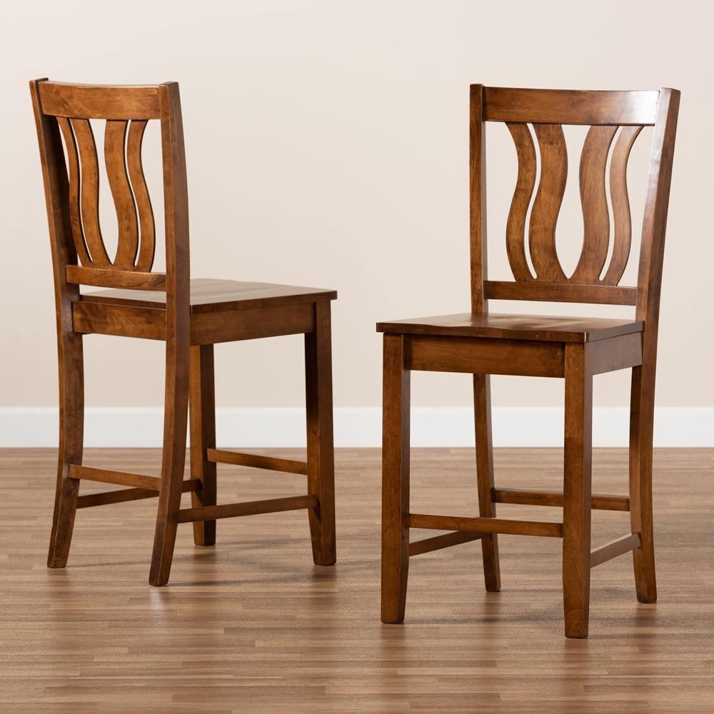 Fenton Modern and Contemporary Transitional Walnut Brown Finished Wood 2-Piece Counter Stool Set FredCo