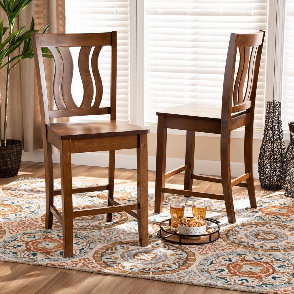 Fenton Modern and Contemporary Transitional Walnut Brown Finished Wood 2-Piece Counter Stool Set FredCo