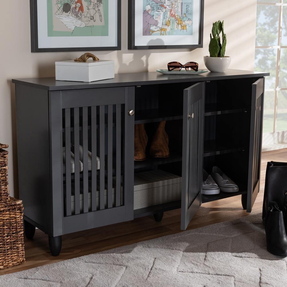 Fernanda Modern and Contemporary Dark Gray 3-Door Wooden Entryway Shoe Storage Wide Cabinet FredCo