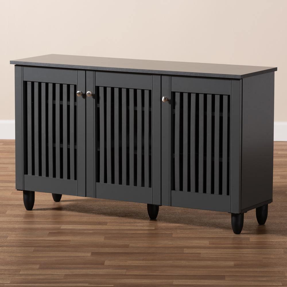 Fernanda Modern and Contemporary Dark Gray 3-Door Wooden Entryway Shoe Storage Wide Cabinet FredCo
