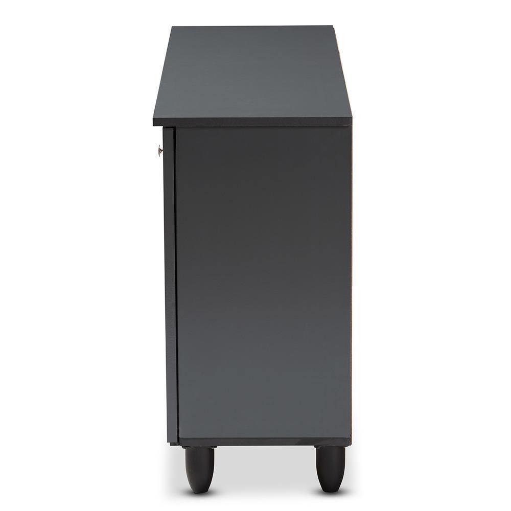 Fernanda Modern and Contemporary Dark Gray 3-Door Wooden Entryway Shoe Storage Wide Cabinet FredCo