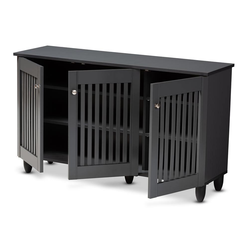 Fernanda Modern and Contemporary Dark Gray 3-Door Wooden Entryway Shoe Storage Wide Cabinet FredCo