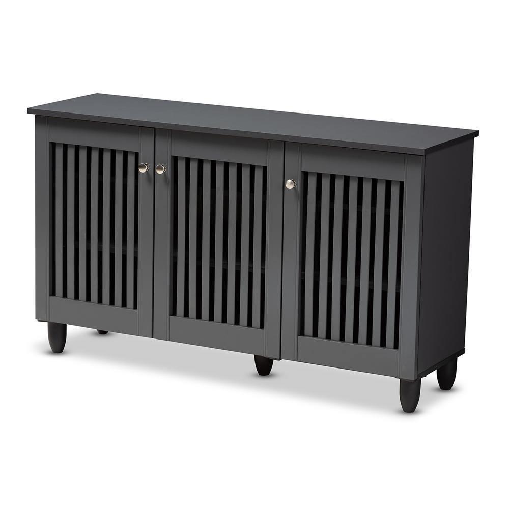 Fernanda Modern and Contemporary Dark Gray 3-Door Wooden Entryway Shoe Storage Wide Cabinet FredCo