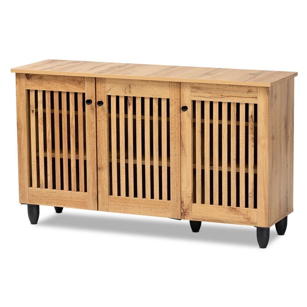 Fernanda Modern and Contemporary Oak Brown Finished Wood 3-Door Shoe Cabinet FredCo