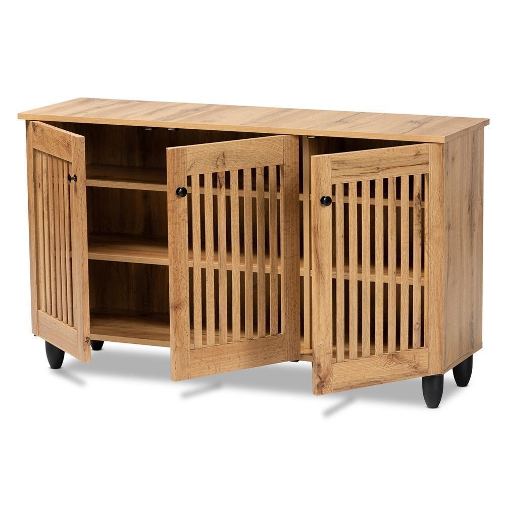 Fernanda Modern and Contemporary Oak Brown Finished Wood 3-Door Shoe Cabinet FredCo
