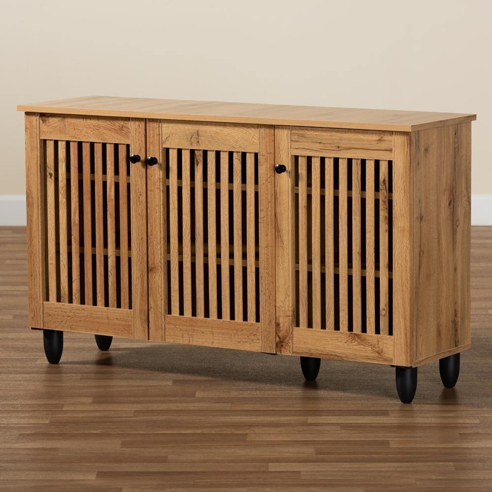 Fernanda Modern and Contemporary Oak Brown Finished Wood 3-Door Shoe Cabinet FredCo