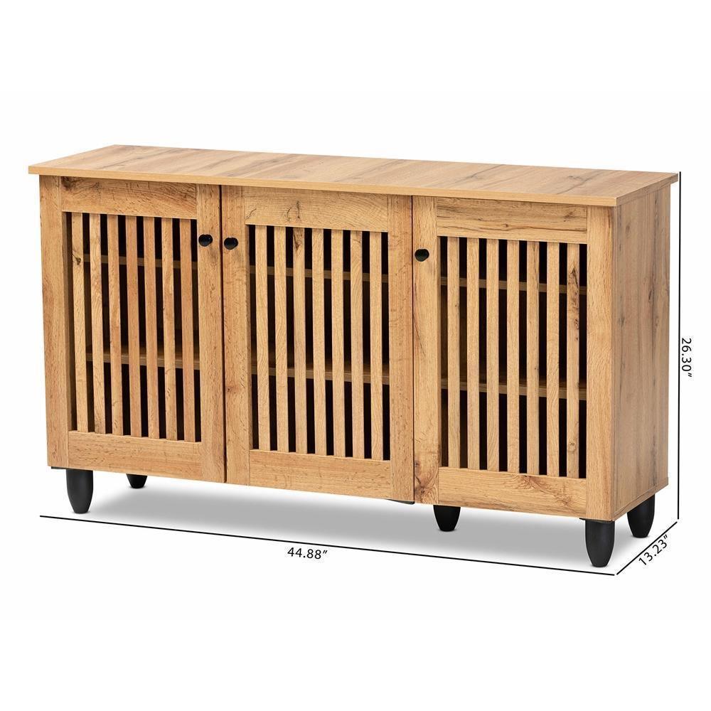 Fernanda Modern and Contemporary Oak Brown Finished Wood 3-Door Shoe Cabinet FredCo