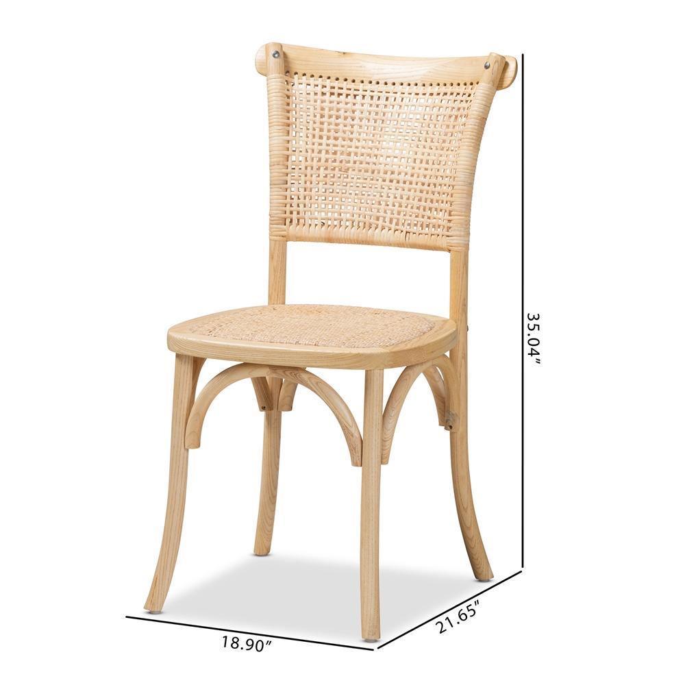 Fields Mid-Century Modern Brown Woven Rattan and Wood 2-Piece Cane Dining Chair Set FredCo