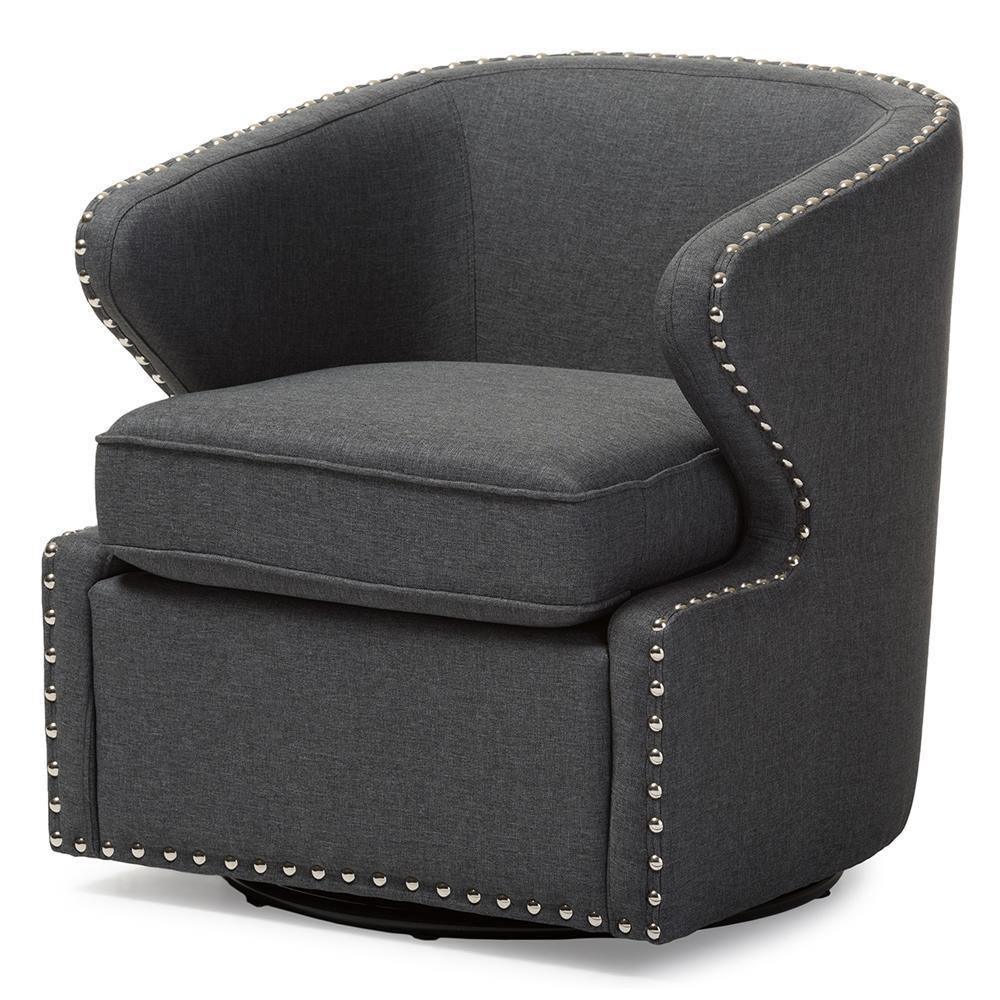 Finley Mid-century Modern Grey Fabric Upholstered Swivel Armchair FredCo
