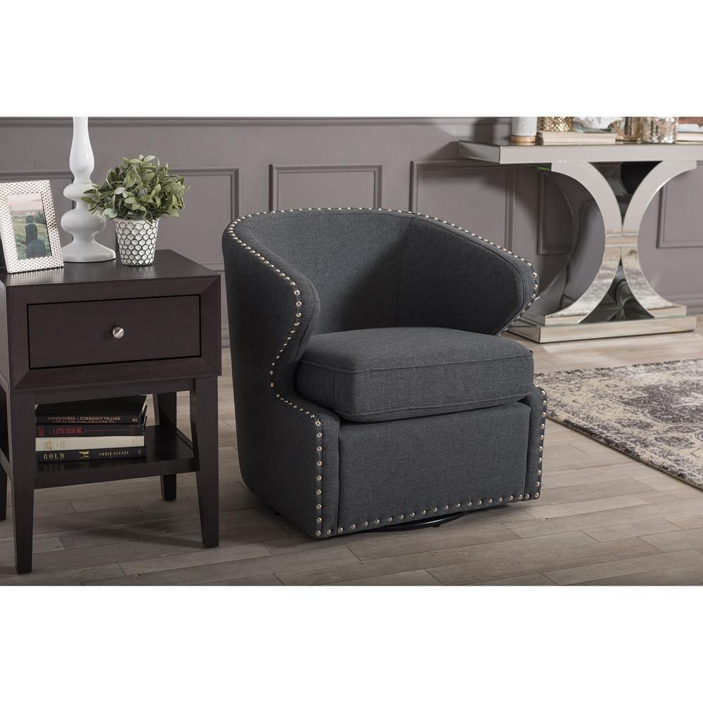 Finley Mid-century Modern Grey Fabric Upholstered Swivel Armchair FredCo