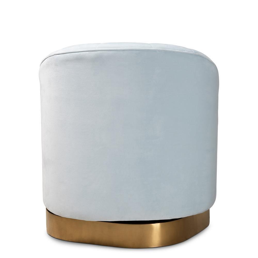Fiore Glam and Luxe Light Blue Velvet Fabric Upholstered Brushed Gold Finished Swivel Accent Chair FredCo