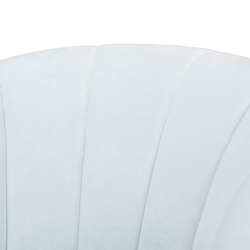 Fiore Glam and Luxe Light Blue Velvet Fabric Upholstered Brushed Gold Finished Swivel Accent Chair FredCo