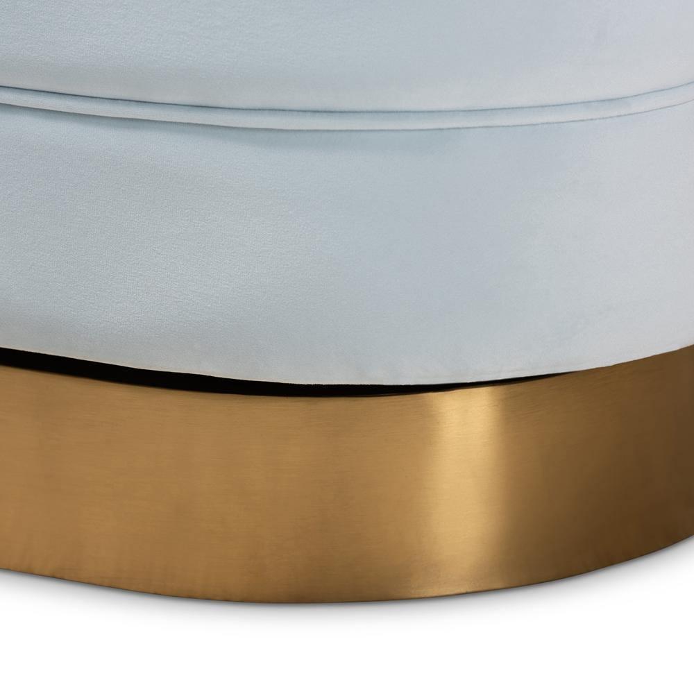 Fiore Glam and Luxe Light Blue Velvet Fabric Upholstered Brushed Gold Finished Swivel Accent Chair FredCo