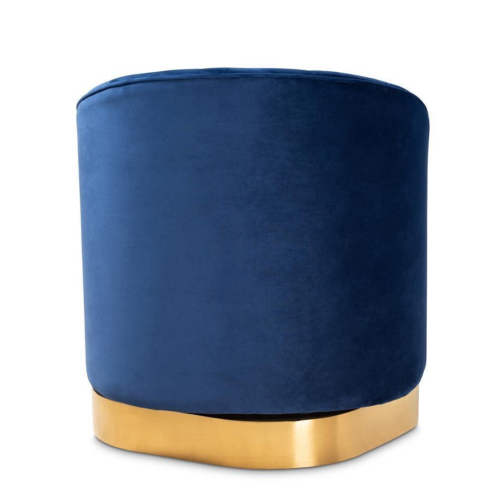 Fiore Glam and Luxe Royal Blue Velvet Fabric Upholstered Brushed Gold Finished Swivel Accent Chair FredCo