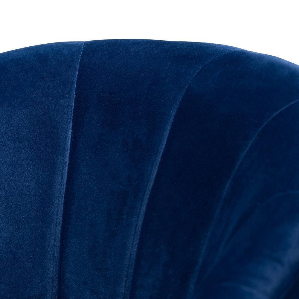 Fiore Glam and Luxe Royal Blue Velvet Fabric Upholstered Brushed Gold Finished Swivel Accent Chair FredCo