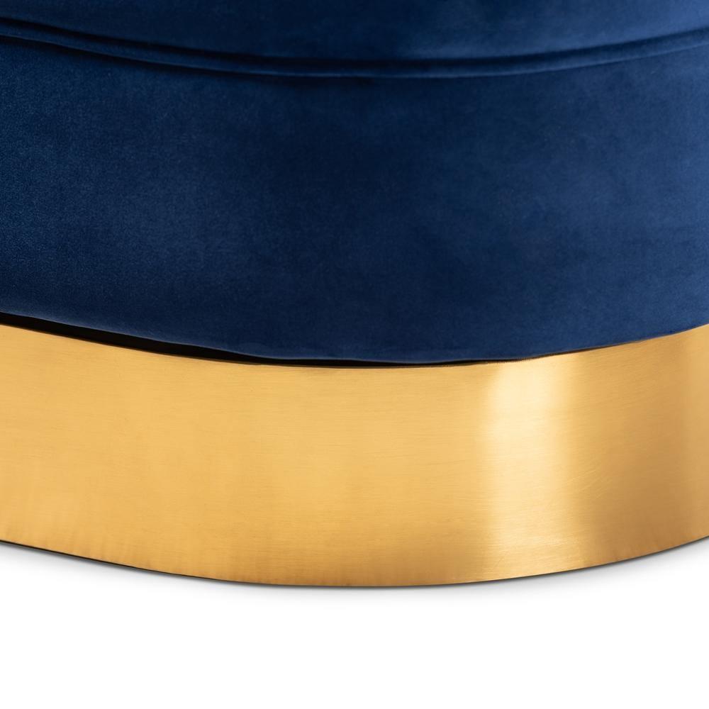 Fiore Glam and Luxe Royal Blue Velvet Fabric Upholstered Brushed Gold Finished Swivel Accent Chair FredCo