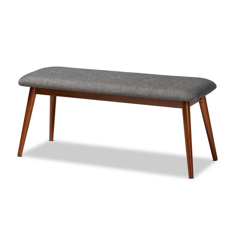 Flora II Mid-Century Modern Dark Grey Fabric Upholstered Medium Oak Finished Wood Dining Bench FredCo