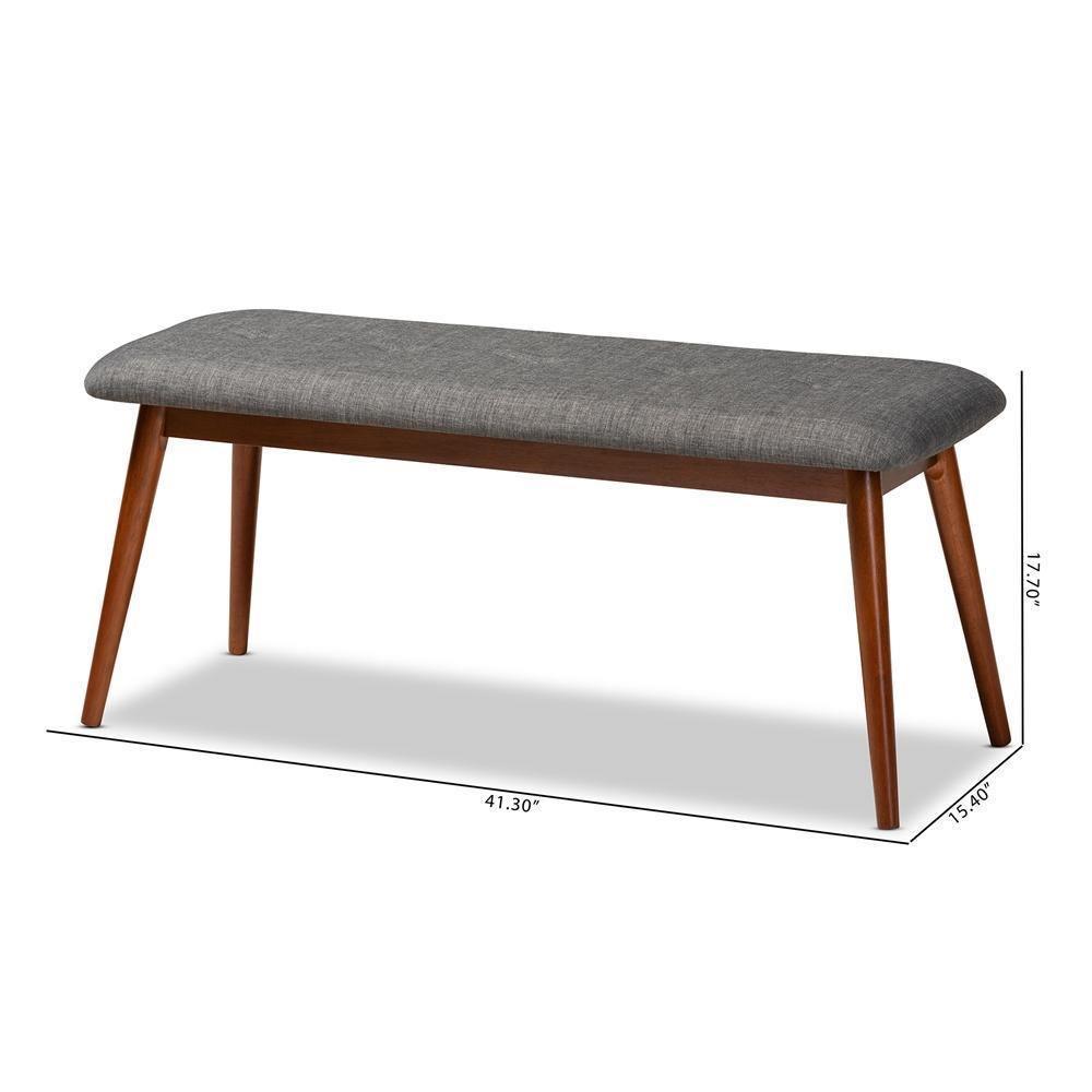 Flora II Mid-Century Modern Dark Grey Fabric Upholstered Medium Oak Finished Wood Dining Bench FredCo