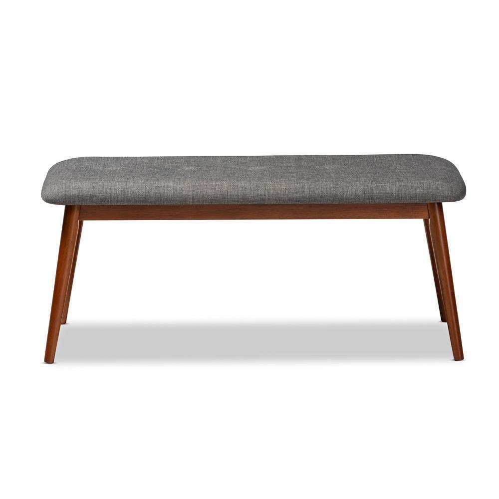 Flora II Mid-Century Modern Dark Grey Fabric Upholstered Medium Oak Finished Wood Dining Bench FredCo