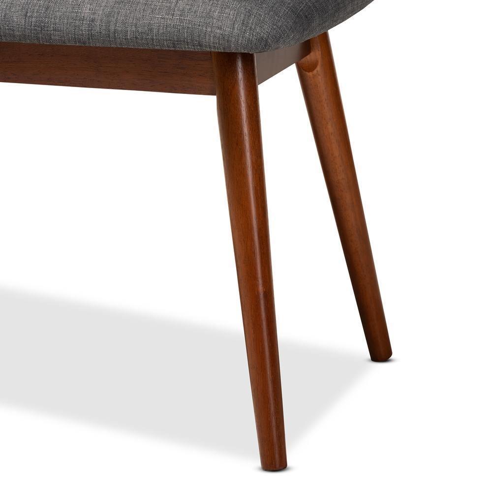 Flora II Mid-Century Modern Dark Grey Fabric Upholstered Medium Oak Finished Wood Dining Bench FredCo
