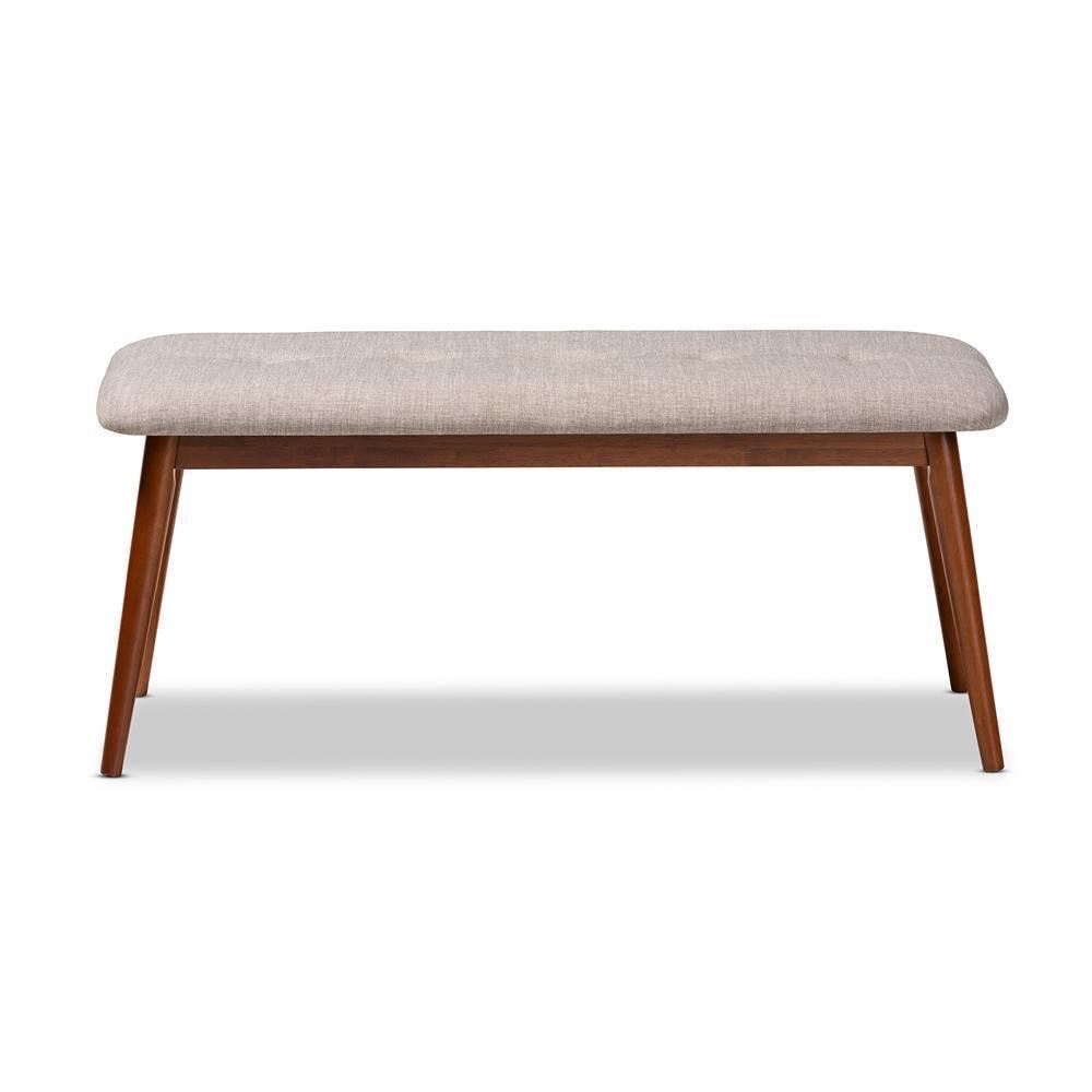 Flora II Mid-Century Modern Light Grey Fabric Upholstered Medium Oak Finished Wood Dining Bench FredCo