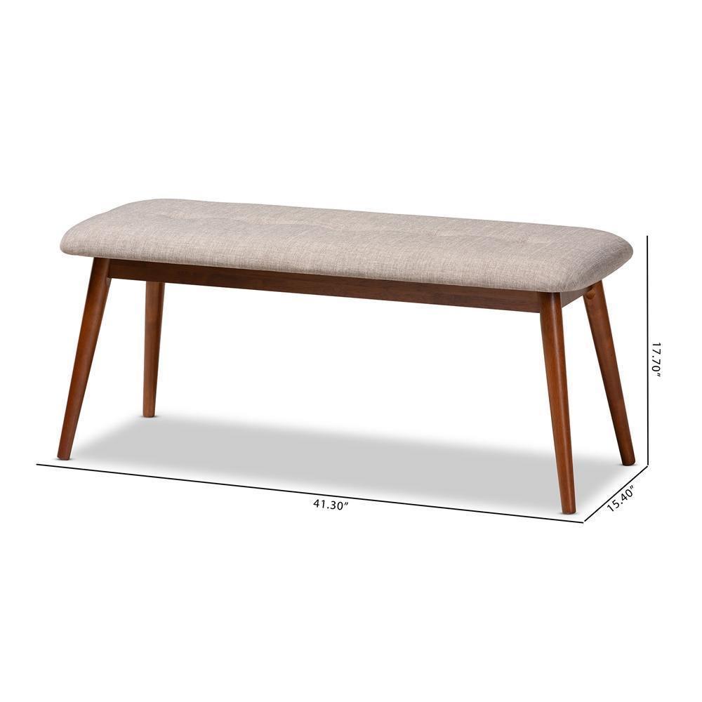Flora II Mid-Century Modern Light Grey Fabric Upholstered Medium Oak Finished Wood Dining Bench FredCo