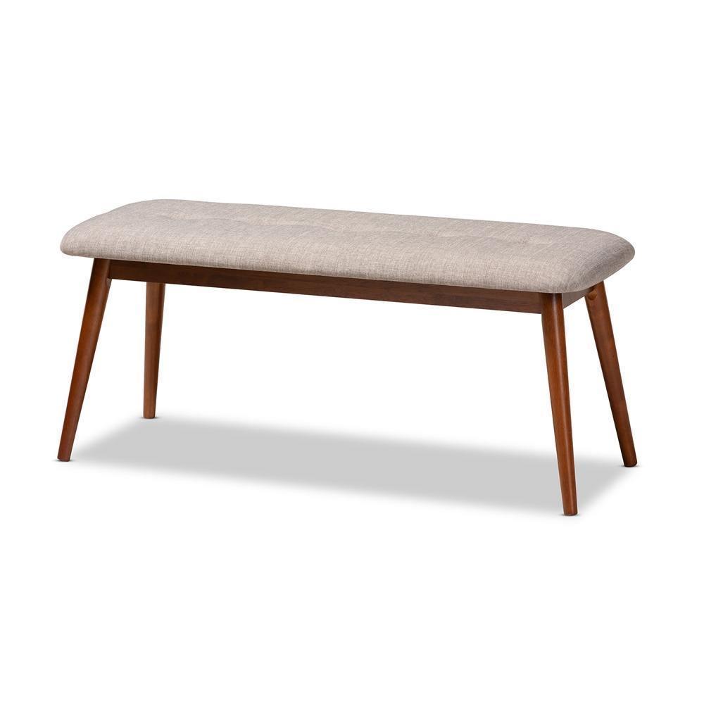Flora II Mid-Century Modern Light Grey Fabric Upholstered Medium Oak Finished Wood Dining Bench FredCo