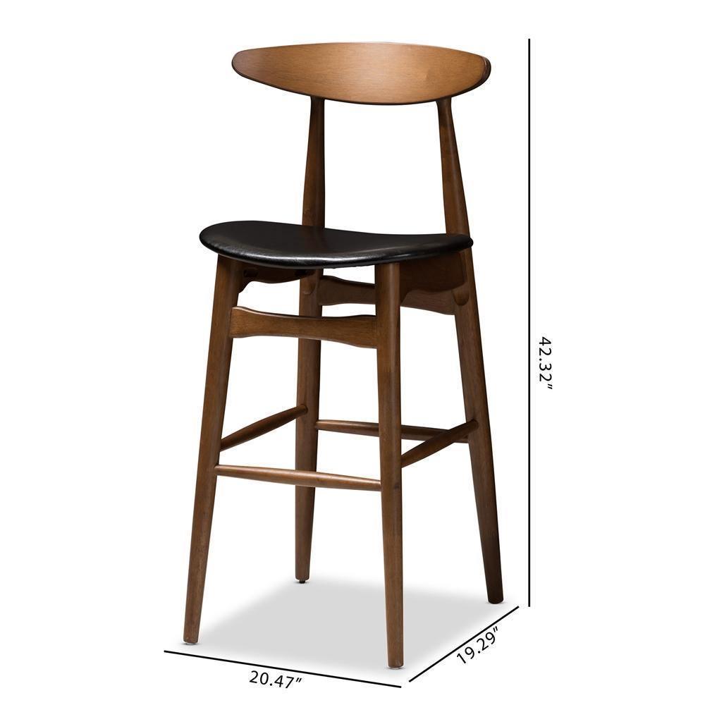 Flora Mid-Century Modern Black Faux Leather Upholstered Walnut Finished Bar Stool (Set of 2) FredCo