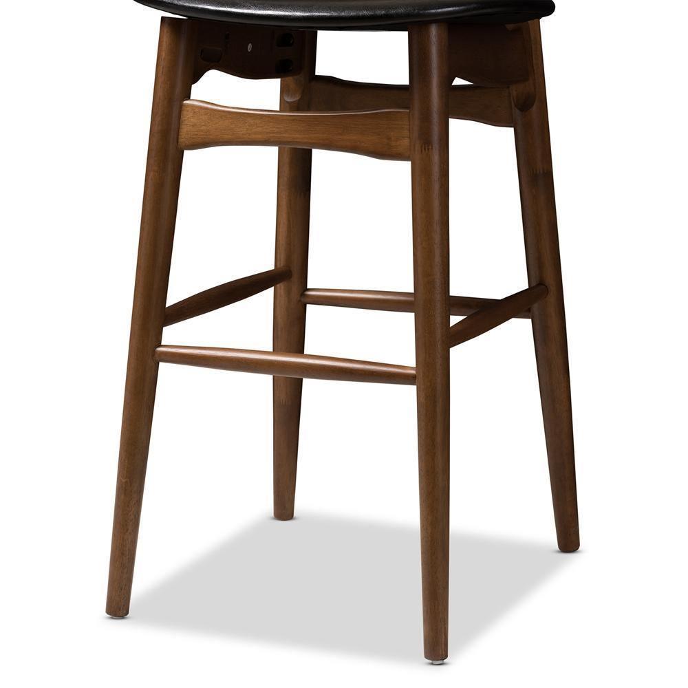 Flora Mid-Century Modern Black Faux Leather Upholstered Walnut Finished Bar Stool (Set of 2) FredCo