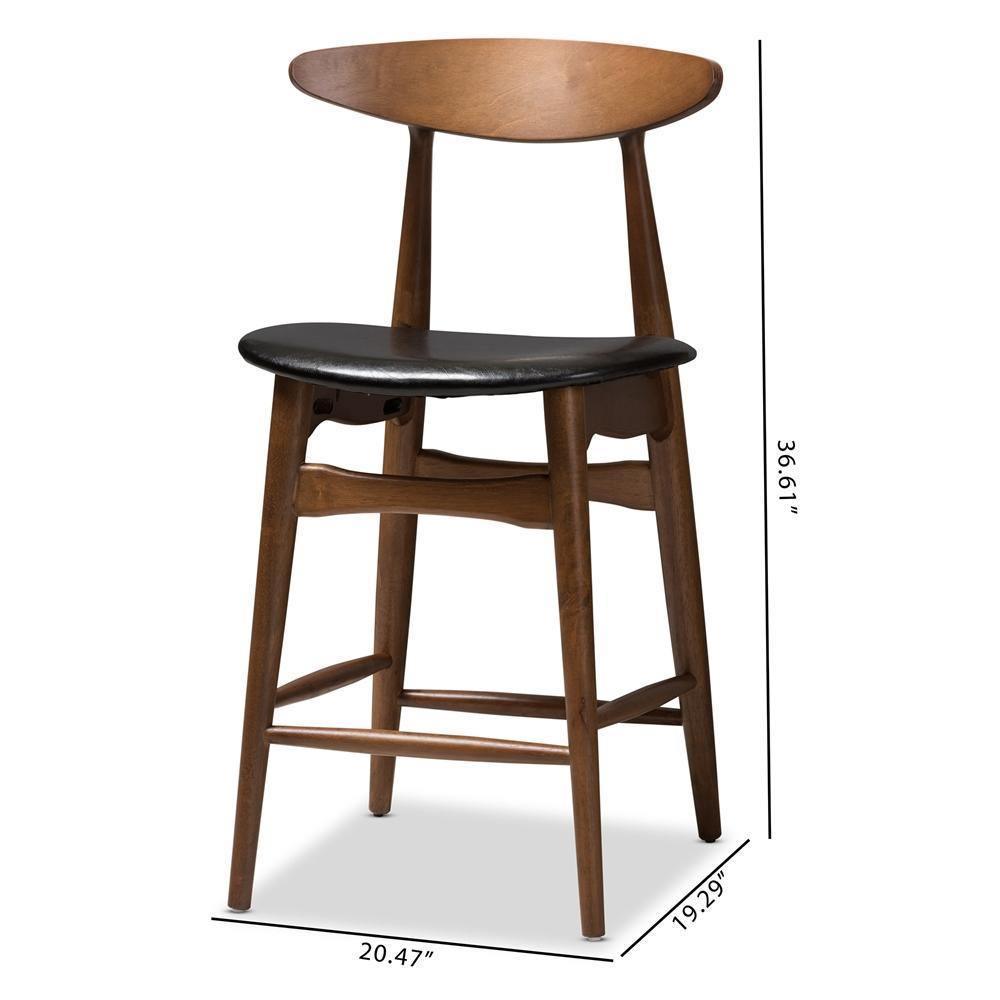 Flora Mid-Century Modern Black Faux Leather Upholstered Walnut Finished Counter Stool (Set of 2) FredCo