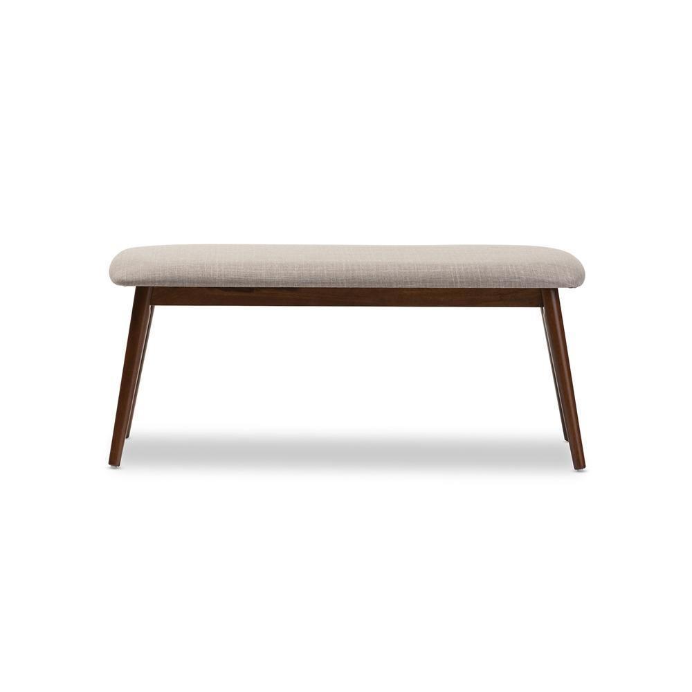 Flora Mid-Century Modern Light Grey Fabric and "Oak" Medium Brown Finishing Wood Dining Bench FredCo