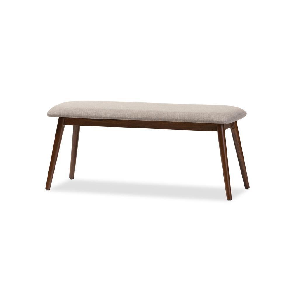 Flora Mid-Century Modern Light Grey Fabric and "Oak" Medium Brown Finishing Wood Dining Bench FredCo
