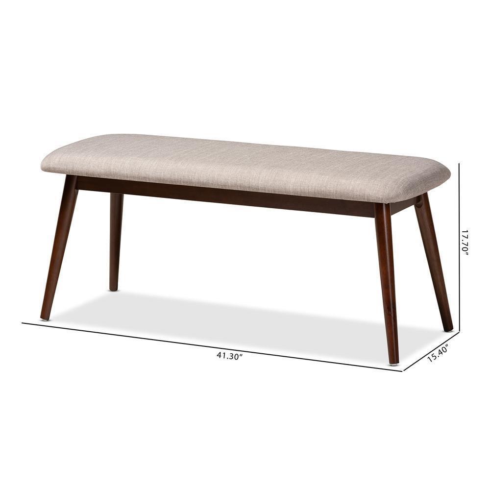 Flora Mid-Century Modern Light Grey Fabric Upholstered Walnut Finished Wood Dining Bench FredCo