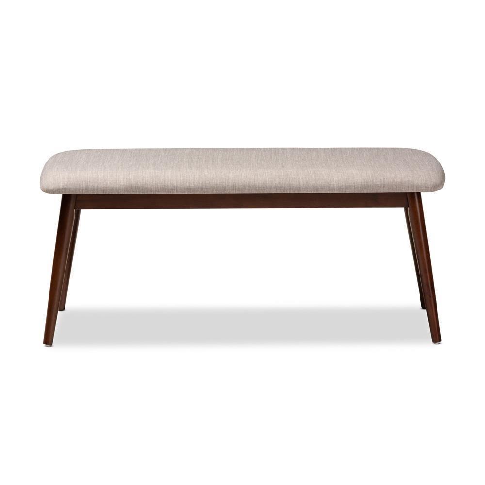 Flora Mid-Century Modern Light Grey Fabric Upholstered Walnut Finished Wood Dining Bench FredCo