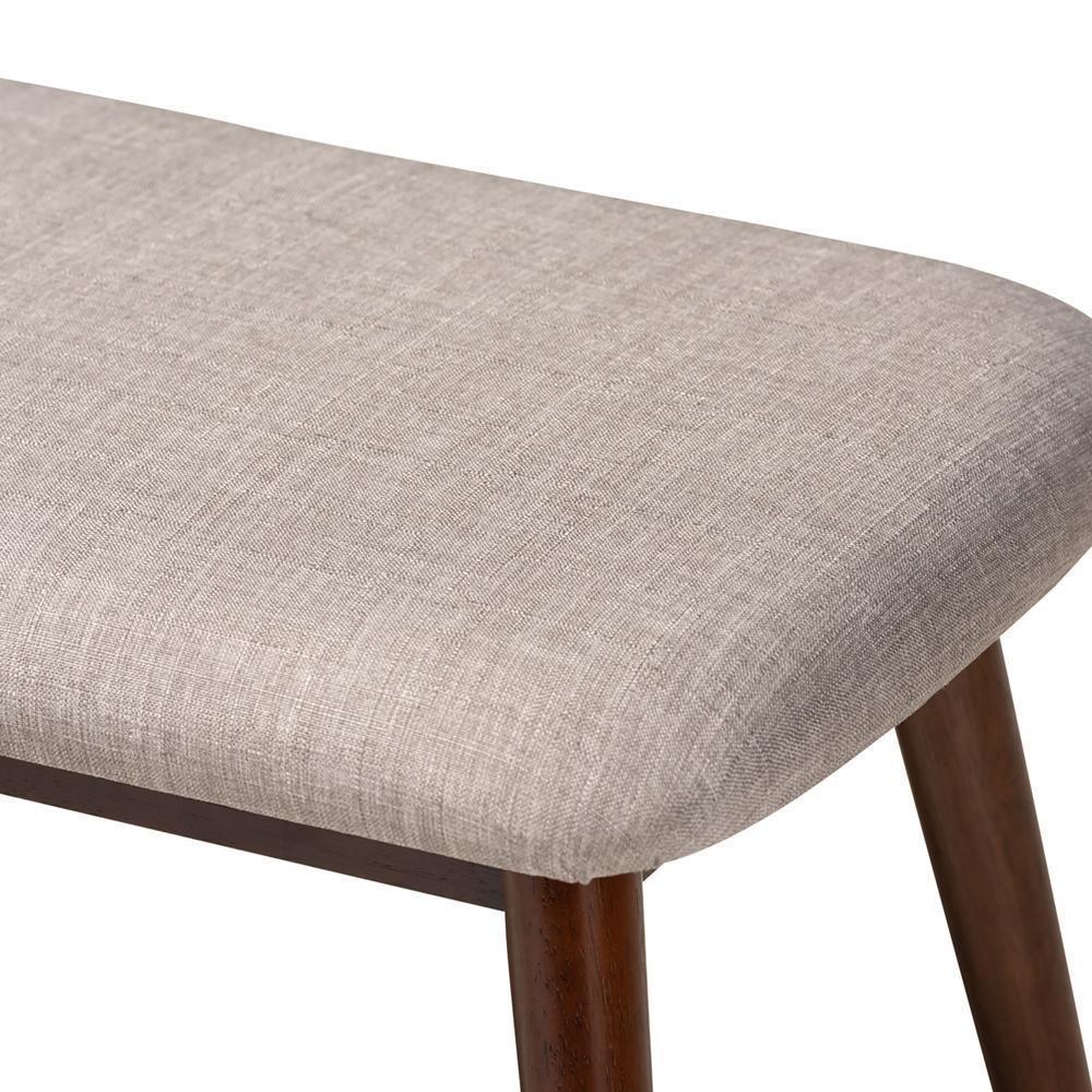 Flora Mid-Century Modern Light Grey Fabric Upholstered Walnut Finished Wood Dining Bench FredCo