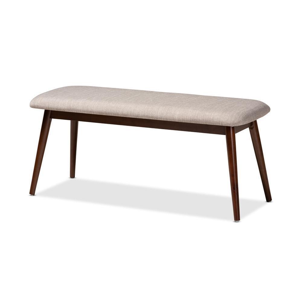 Flora Mid-Century Modern Light Grey Fabric Upholstered Walnut Finished Wood Dining Bench FredCo