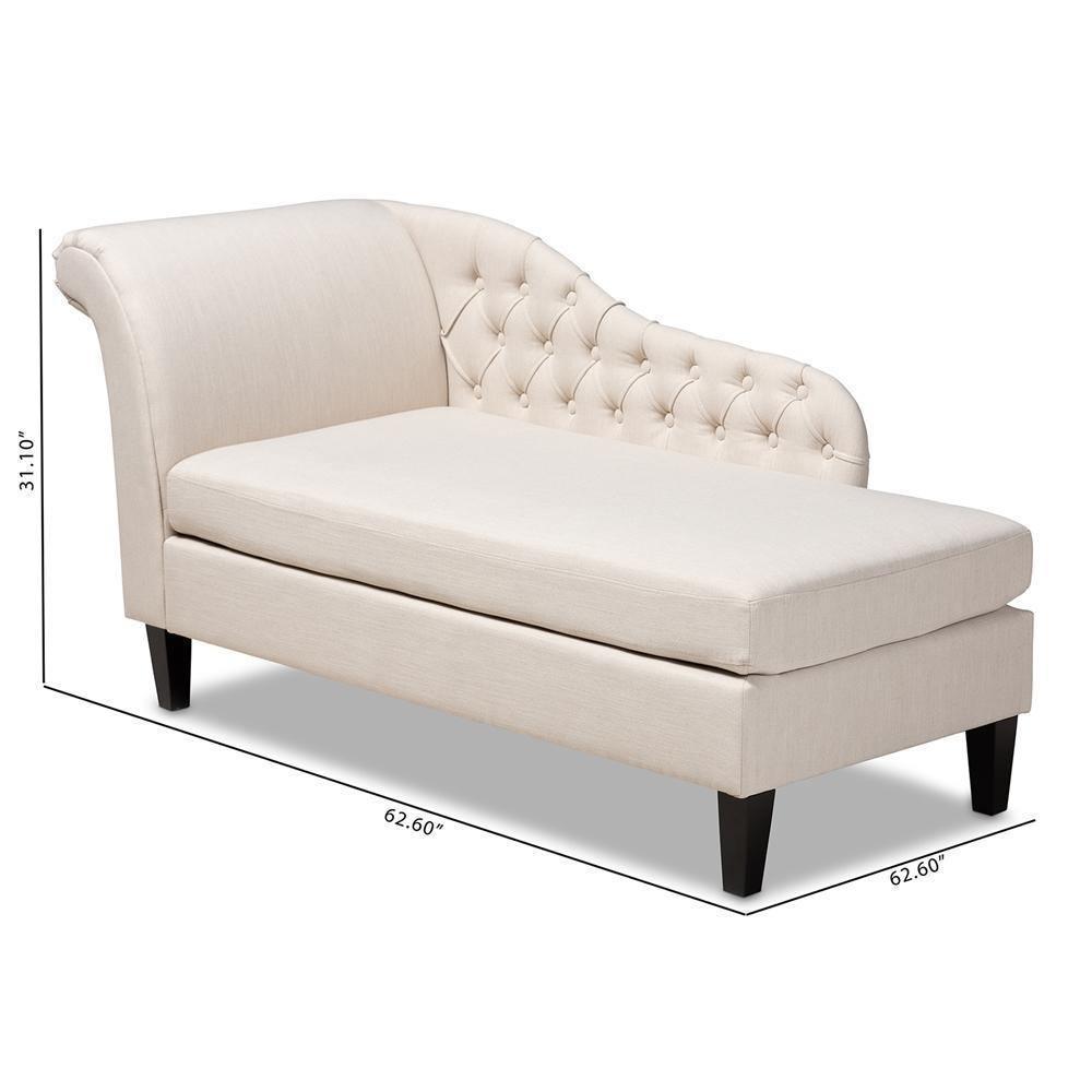 Florent Modern and Contemporary Beige Fabric Upholstered Black Finished Chaise Lounge FredCo
