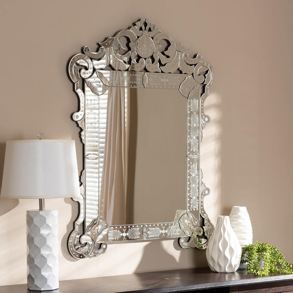 Floriana Classic and Traditional Silver Finished Venetian Style Accent Wall Mirror FredCo