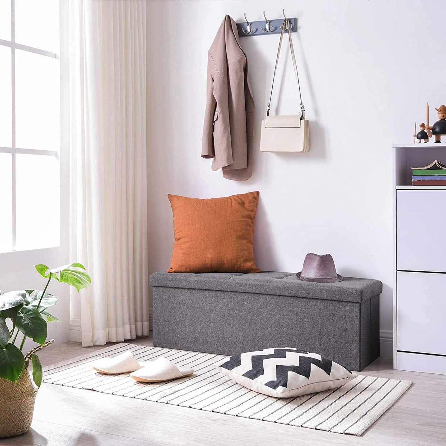 Folding Storage Ottoman Bench, Dark Grey FredCo