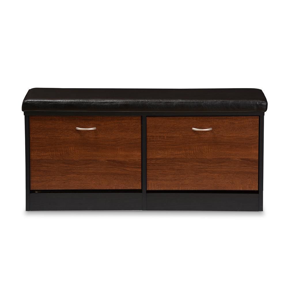 Foley Modern and Contemporary 2-tone Dark Brown and Oak Finishing Entryway Storage Cushioned Bench Shoe Rack Cabinet Organizer FredCo