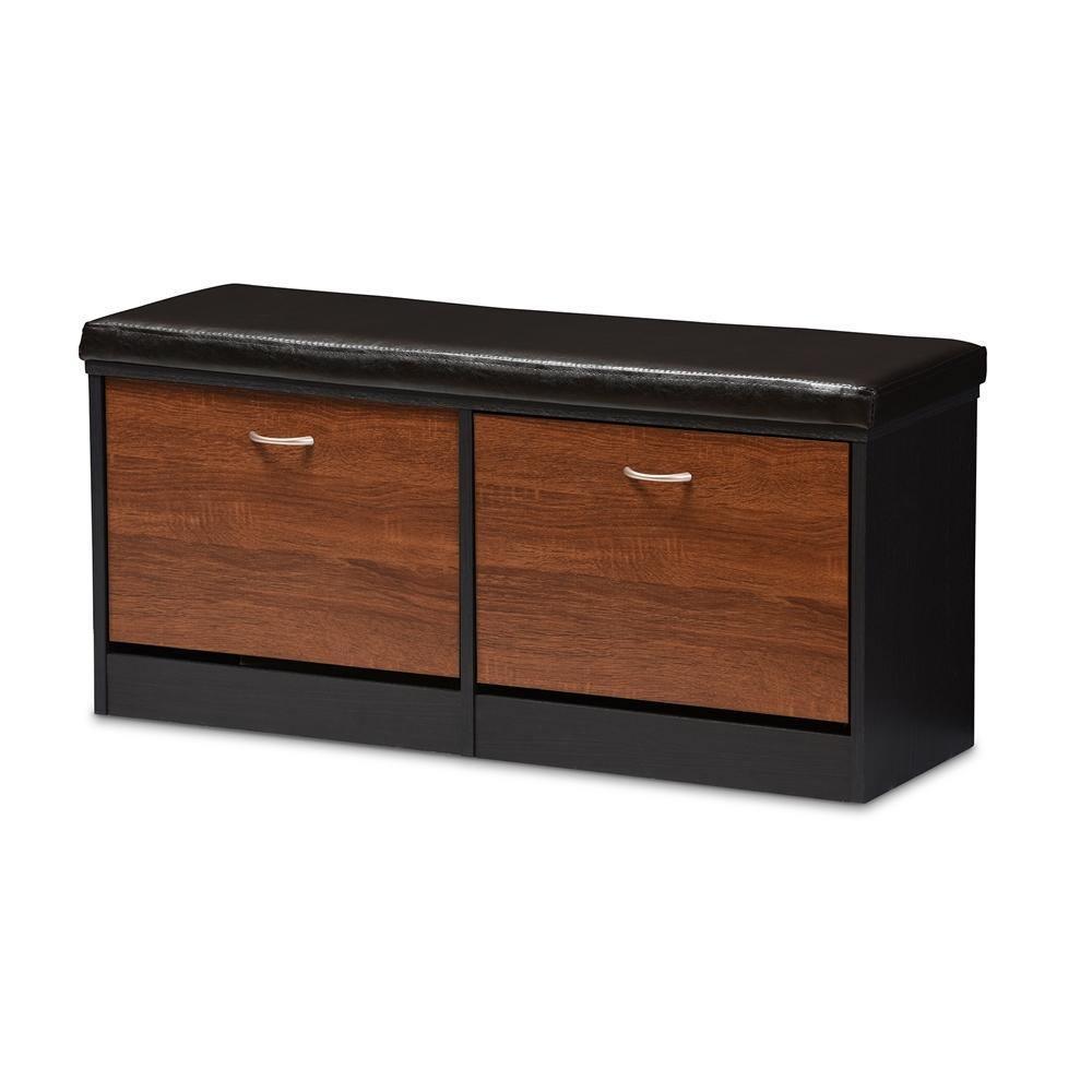 Foley Modern and Contemporary 2-tone Dark Brown and Oak Finishing Entryway Storage Cushioned Bench Shoe Rack Cabinet Organizer FredCo