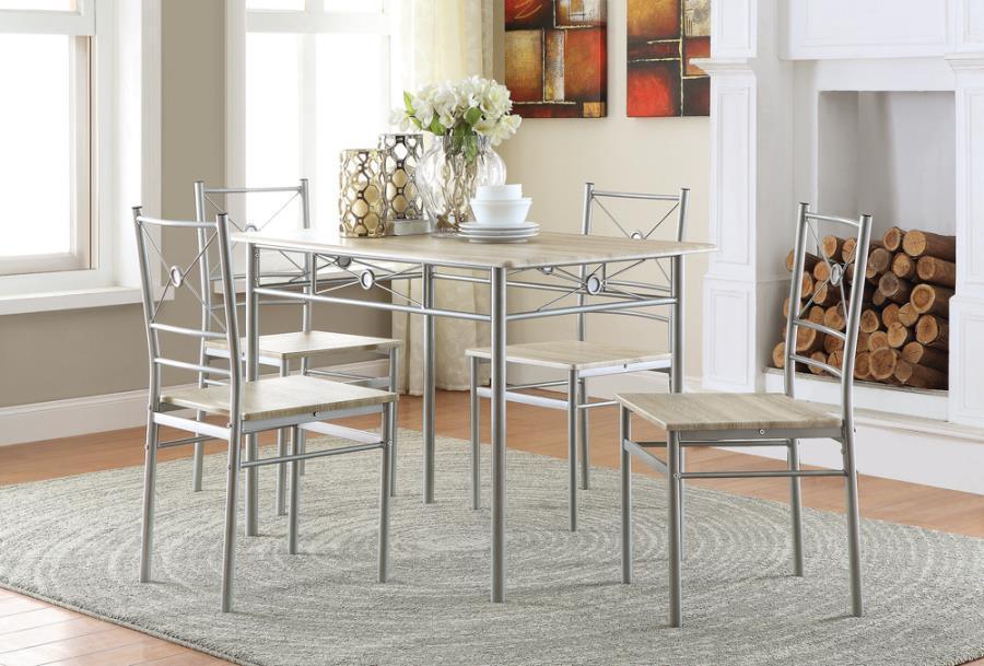 Fontana 5-piece Rectangular Dining Set Brushed Silver 100035 Coaster FredCo