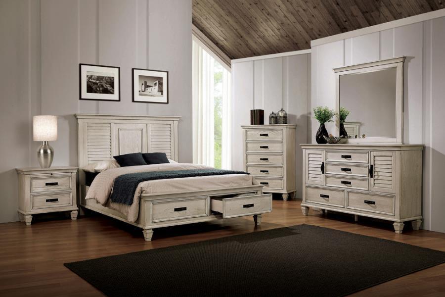 Franco 5-piece California King Storage Bedroom Set Antique White Coaster FredCo