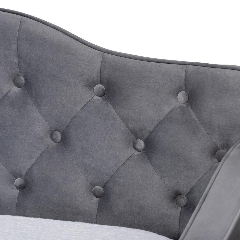 Freda Traditional and Transitional Grey Velvet Fabric Upholstered and Button Tufted Twin Size Daybed with Trundle FredCo