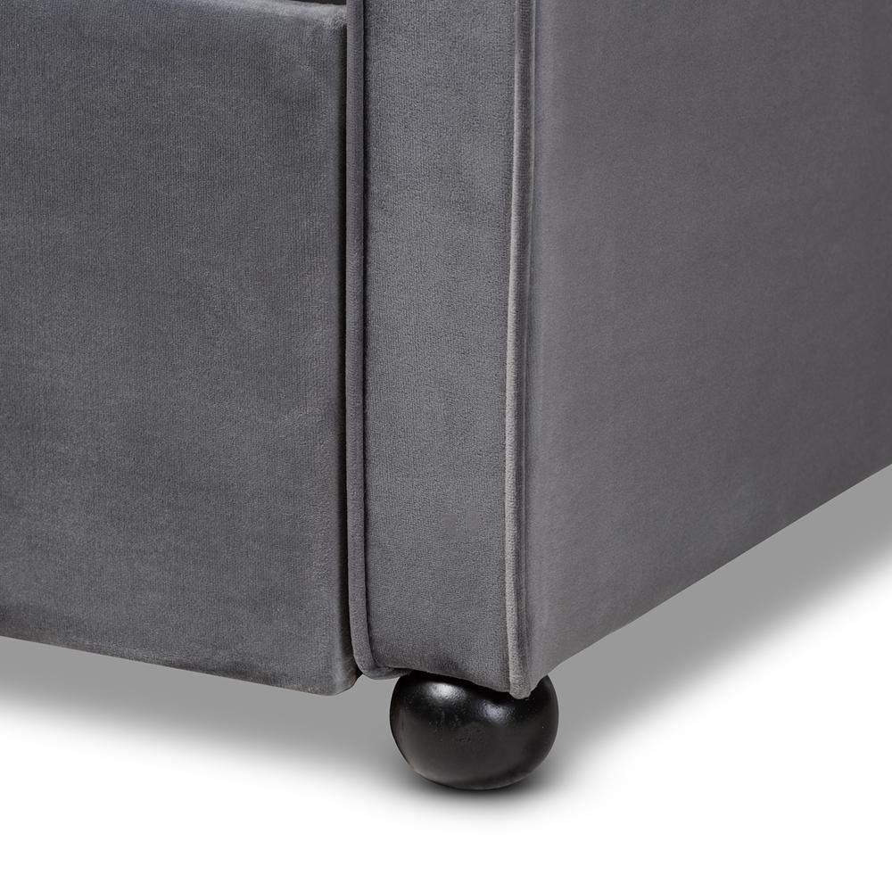 Freda Traditional and Transitional Grey Velvet Fabric Upholstered and Button Tufted Twin Size Daybed with Trundle FredCo