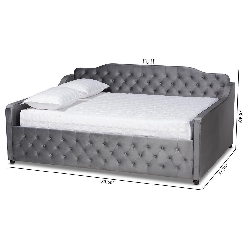 Freda Transitional and Contemporary Grey Velvet Fabric Upholstered and Button Tufted Full Size Daybed FredCo